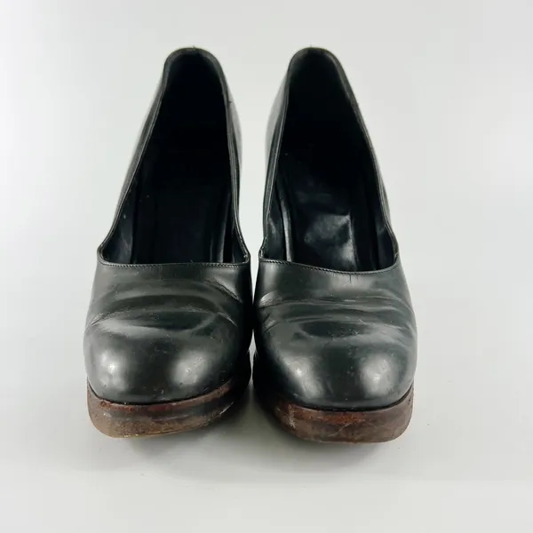 Gucci Vintage 90's Dark Taupe /Brown Leather Wood Platform Heels Shoes Women 8 - Image 2