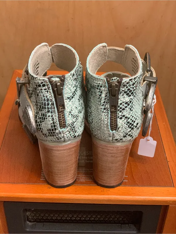 FreeBird Turquoise Snakeskin Buckle Heeled Sandals Size-8 Boho Western - Image 5