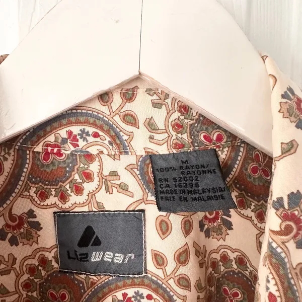 Liz Sport Beige Red Paisley Wester Snap Button Vintage Collared Shirt Medium - Image 7