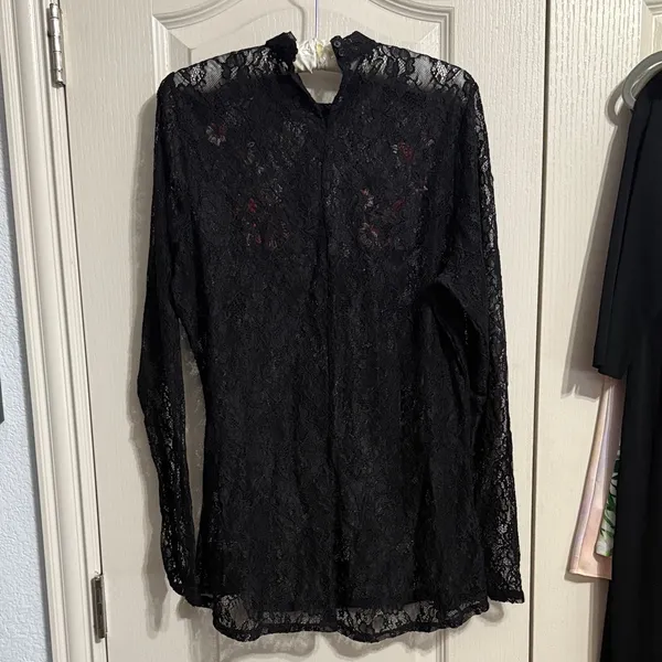 Lane Bryant Black Sheer Lace‎ Long Sleeve Floral Embroidery Western Whimsigoth - Image 3
