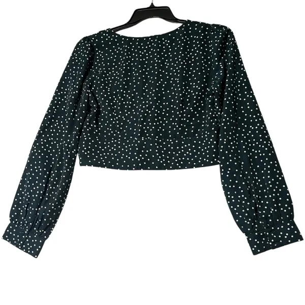Lulus Women's L Love Always Forest Green‎ Polka Dot Long Sleeve Crop Top Cropped - Image 4