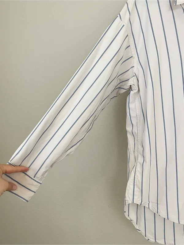 Aritzia Wilfred Organic Cotton‎ Relaxed Striped Poplin Button-Up Shirt Size XS - Image 4