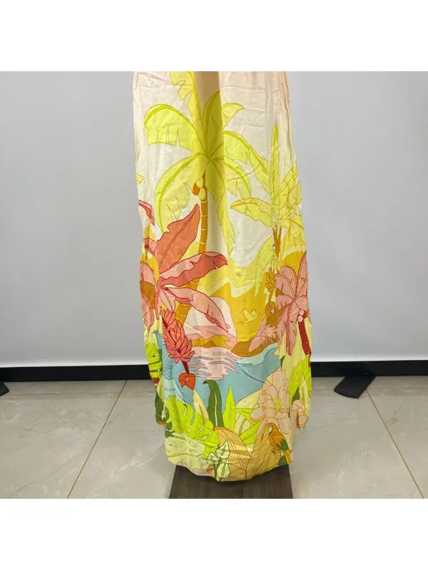 NWOT Farm Rio Linen Blend Floral Strapless Maxi Dress Size XL Hawaiian Tropical - Image 4