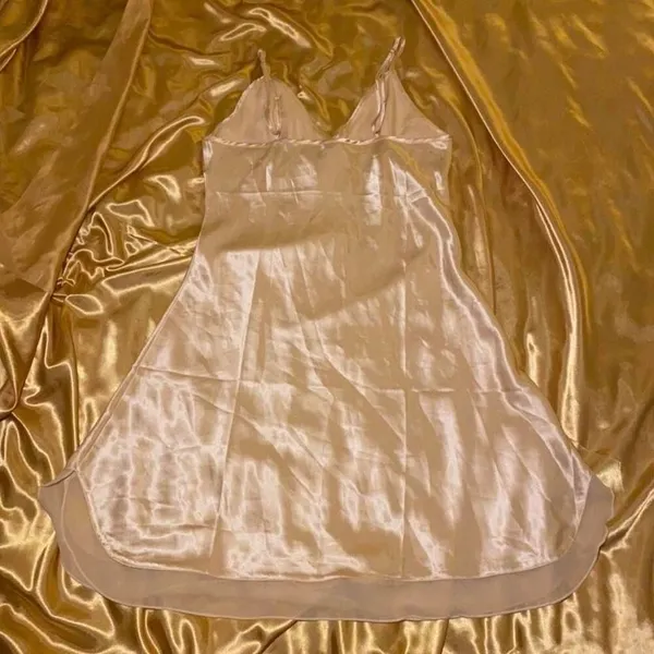 Gold Satin Slip Dress with Ruffle Hem - Image 4