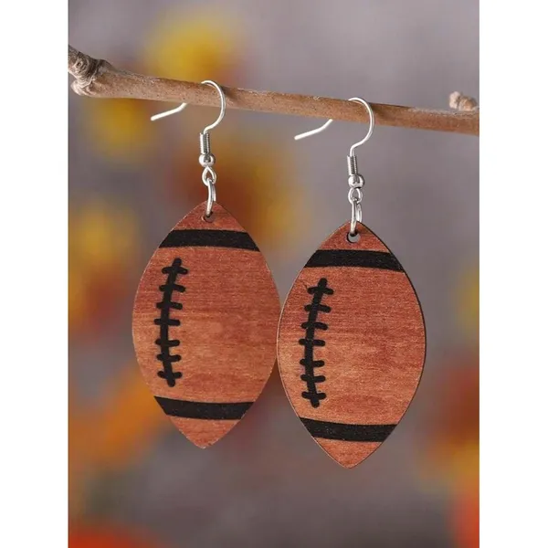 For Keeps Wooden Football Earrings Brand New On Card In Packaging - Image 2