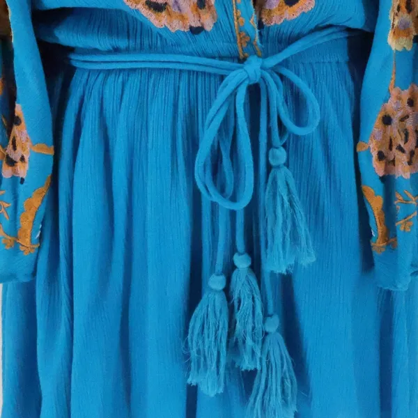 Free People Cora Embroidered Mini Dress Womens Size S Blue Boho Tassel Beachy - Image 3