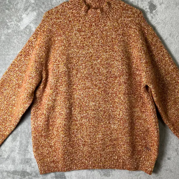 J.W. Anderson Uniqlo Cozy Marled Orange Mock Neck Knit Sweater Wool Oversized LG - Image 2