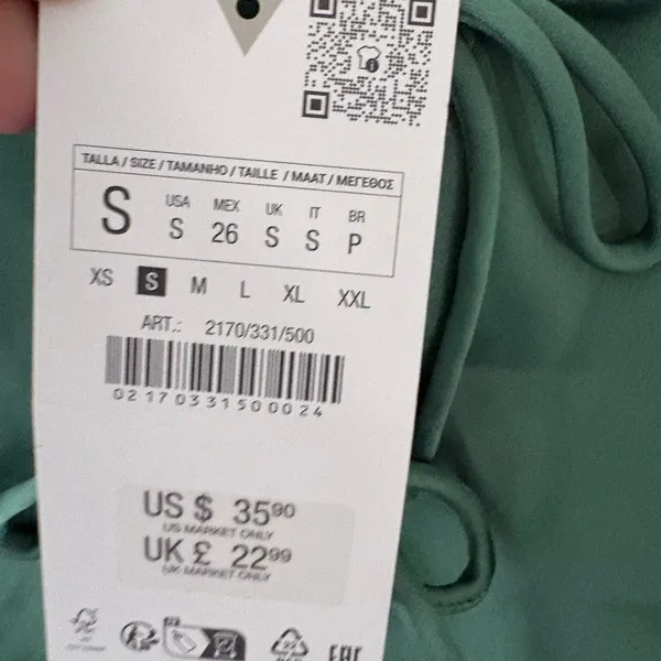 ZARA Satin Tie Front Cami Top Sage Green Size S NWT - Image 3