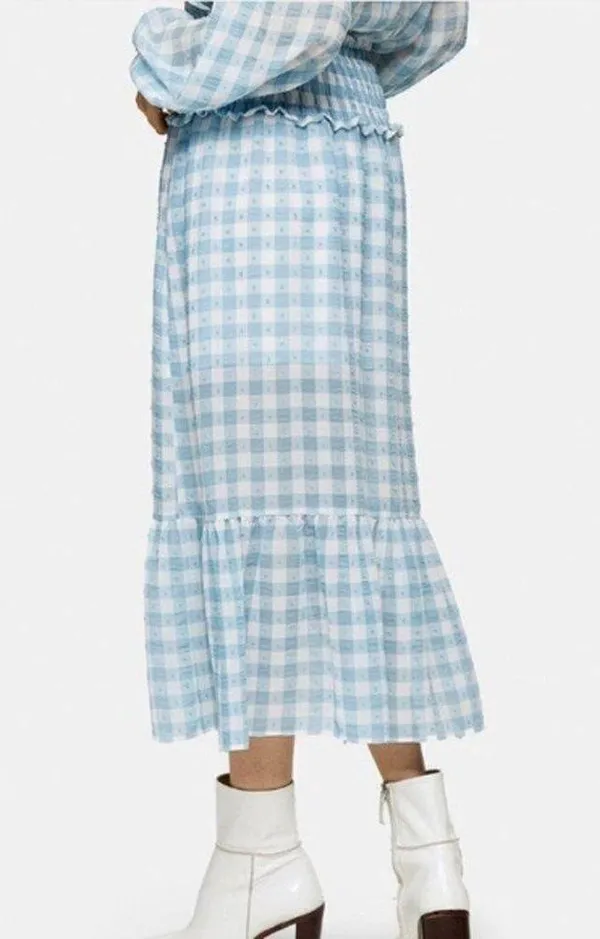NWT Topshop Light Blue Gingham Check Midi Skirt Size 8 - Image 7