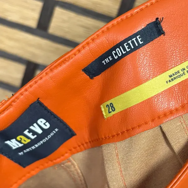 Anthropologie Maeve Orange‎ Faux Leather The Collete Pants Size 28 - Image 10