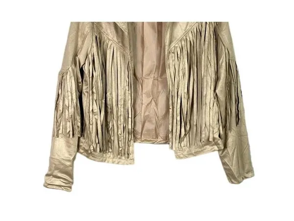 NEW! Western Fringe Soft Faux Suede Open Style Lined Jacket Coat M Light Tan - Image 9