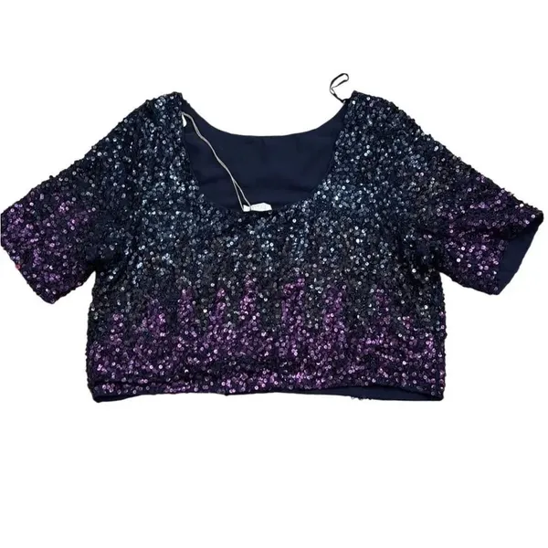 NWT Anthropologie Let Me Be Ombre Cropped Sequined Blouse Medium - Image 7