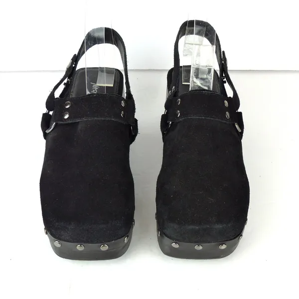 Nasty Gal Slingback Platform Clogs 37 EU Black Suede Studded Square Toe Goth Y2K - Image 6