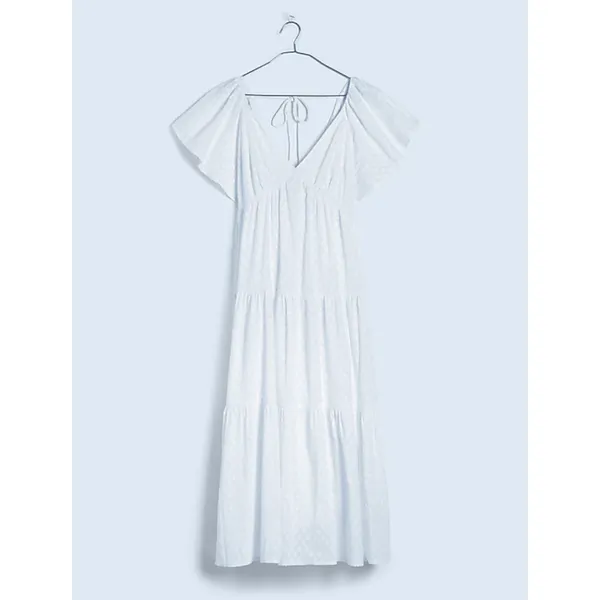 Madewell Tie Back Flutter Sleeve Tiered Midi Dress White Cottagecore US 8 NWT - Image 5