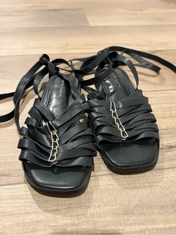 Vince Camuto Leather Sandals‎ Square Toe Lavelinn Wrap Around Flats black size 7 - Image 5