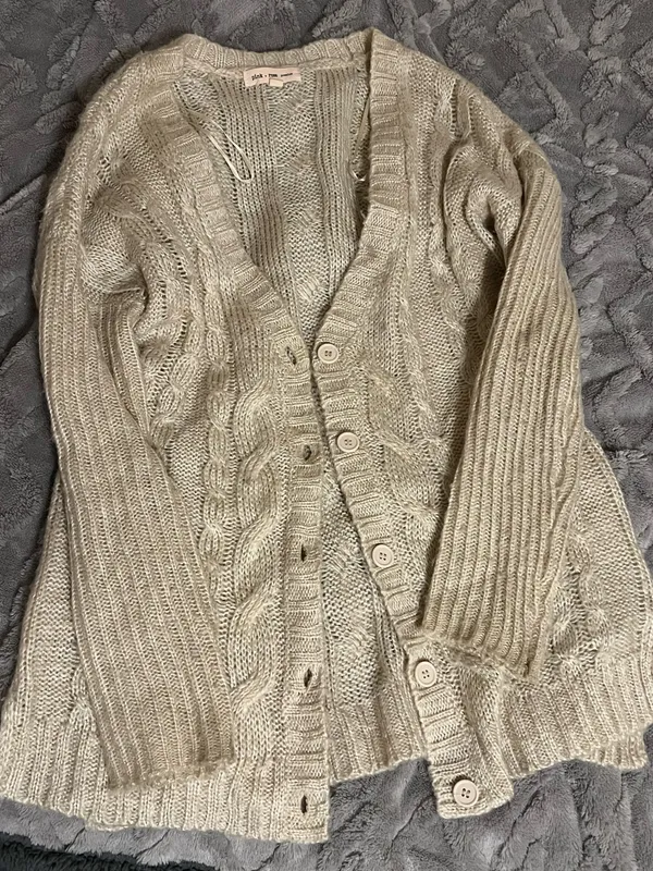 Beige/cream cable knit cardigan with buttons - Image 2