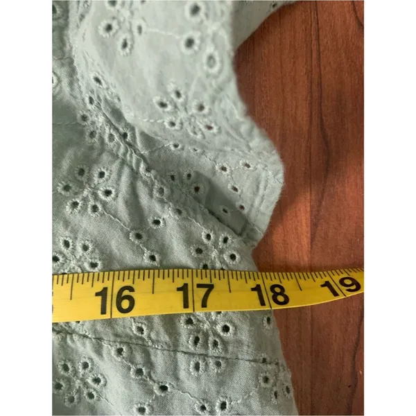 Gap Sage Green Cotton Eyelet Flutter Sleeve Button-Front Maternity Top L Spring - Image 7