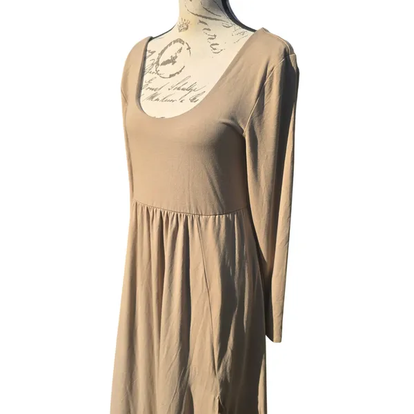 A New Day NWT Womens Tan Long Sleeve Scoop Neck‎ Empire Waist Midi Dress Medium - Image 4
