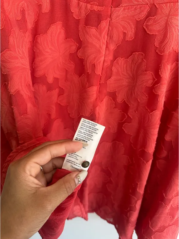 Anthropologie Jacquard Plunge Mini Dress Red Floral Textured Size 0 - Image 5