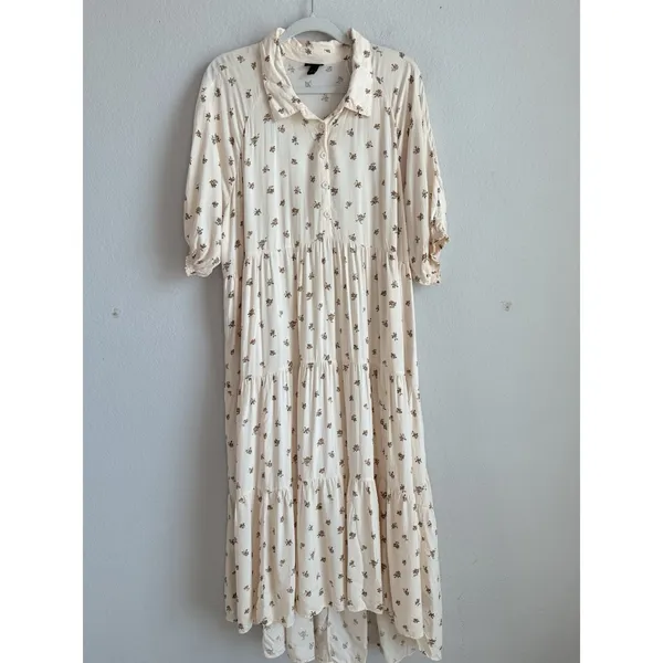 Torrid Cream Floral Button Challis Tiered Hi-Low Relaxed Maxi Dress‎ Women's 2X - Image 4
