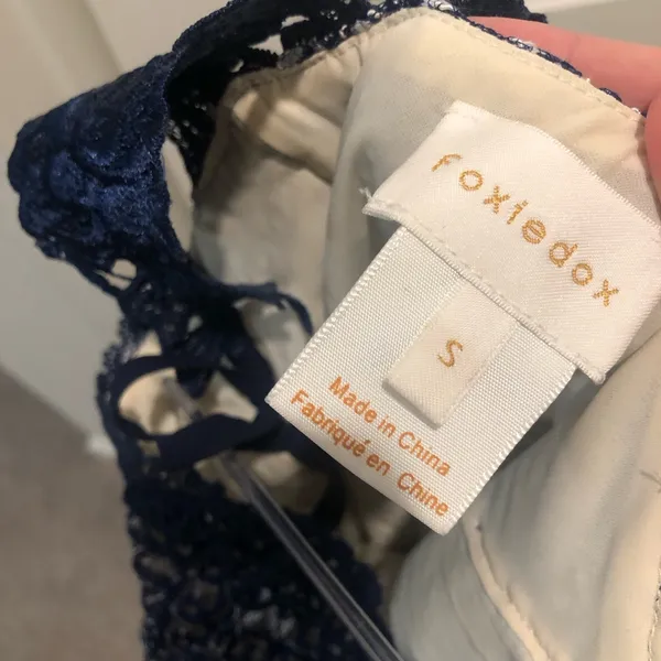 Foxiedox Anthropologie daleyza Lace‎ Square Neck Midi dress Navy Blue Size small - Image 7