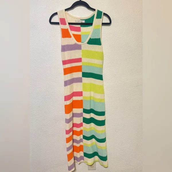 Anthropologie Flat White Colorful Striped Maxi Dress Size medium - Image 3