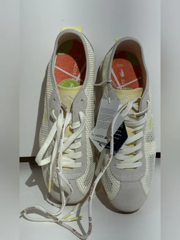 NWT FP Movement Lacoste Women’s Cream & Yellow Mesh Suede Club Low Sneakers - Image 6