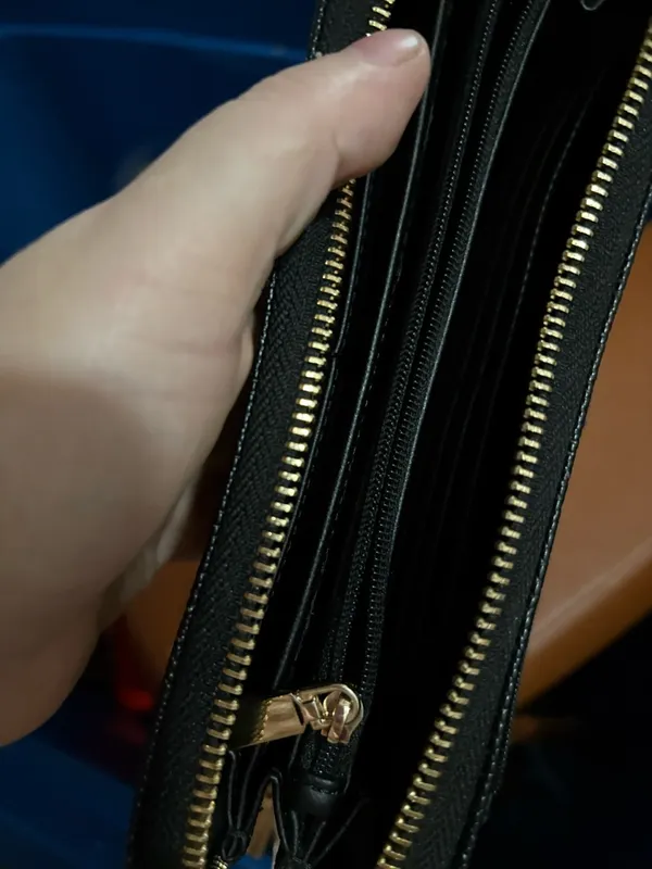 Guess Black Textured Zip-Around Wallet with Gold Trim - Image 7