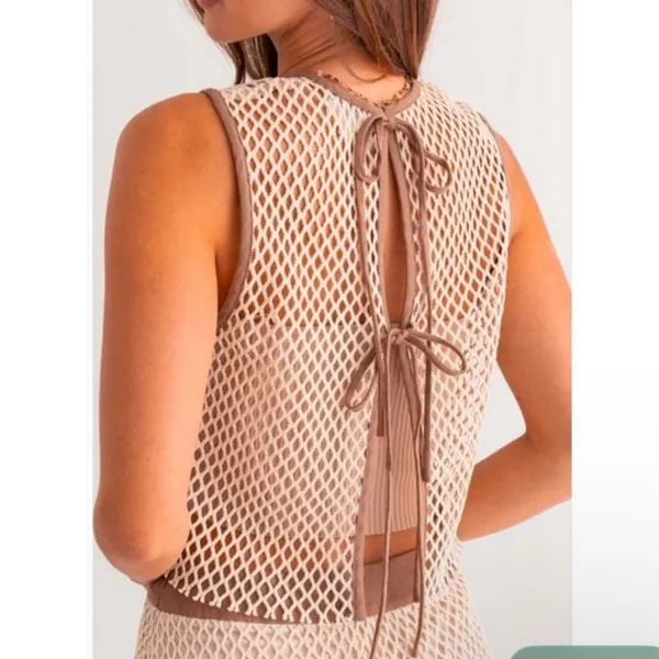 HUNTER & BROWN Leann Crochet Mesh Skirt & Crop Top Set Chic Beige SIZE XS NWT - Image 2