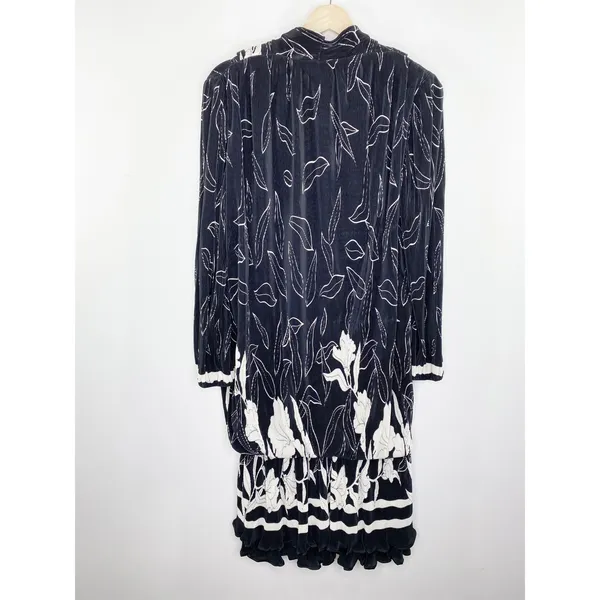 Virginie Paris Vintage Black White Printed Pleated Dress Women's Size‎ 14-16 - Image 2
