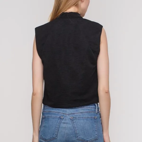 Zara Slit Front Cap Sleeve Cropped Tie Neck Top Black Size Small 5410/234/800 - Image 6