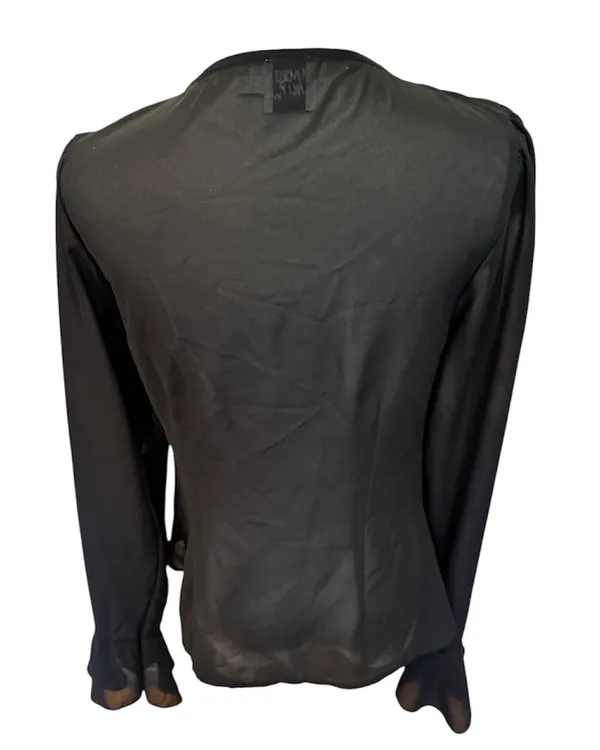 Princess Polly Black Sheer Tie Front Ruffle Blouse Long Sleeve 6 S - Image 5