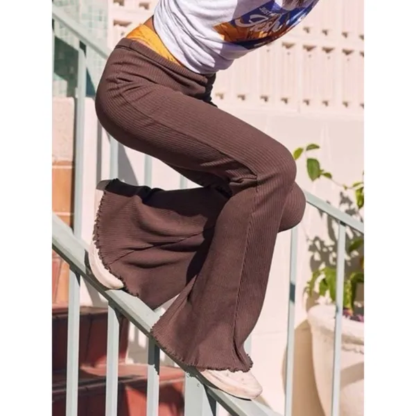 Aerie Kick It Rib Knit Flare Pants Size M Brown Bootcut Kickboot Lettuce - Image 2