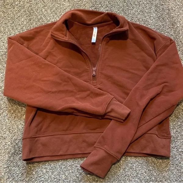 Fabletics Kat Half Zip Pullover Java Brown Cropped Sweatshirt Size Small - Image 6