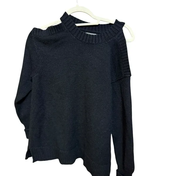 By Anthropologie Off-the-Shoulder Black Sweater Cozy‎ Knit Minimalist Sz S - Image 6