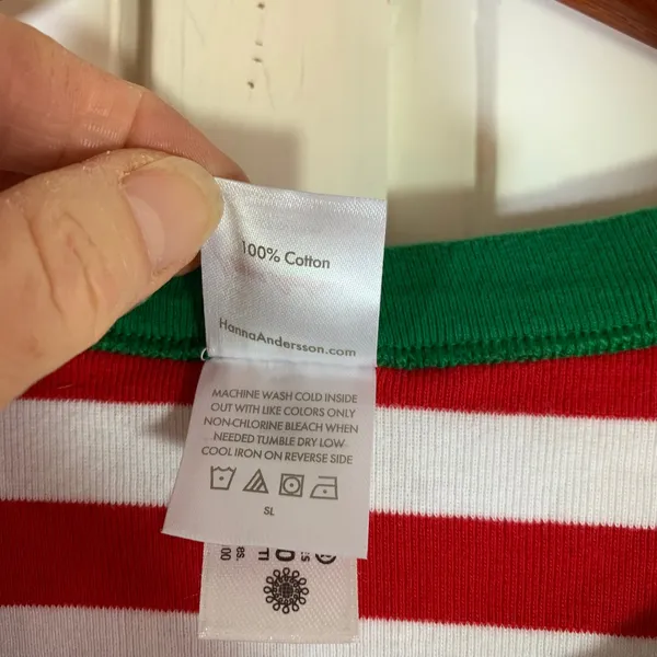 Hanna Andersson XL Red White Green Striped Long Sleeve Holiday Pajama Top‎ ONLY - Image 3