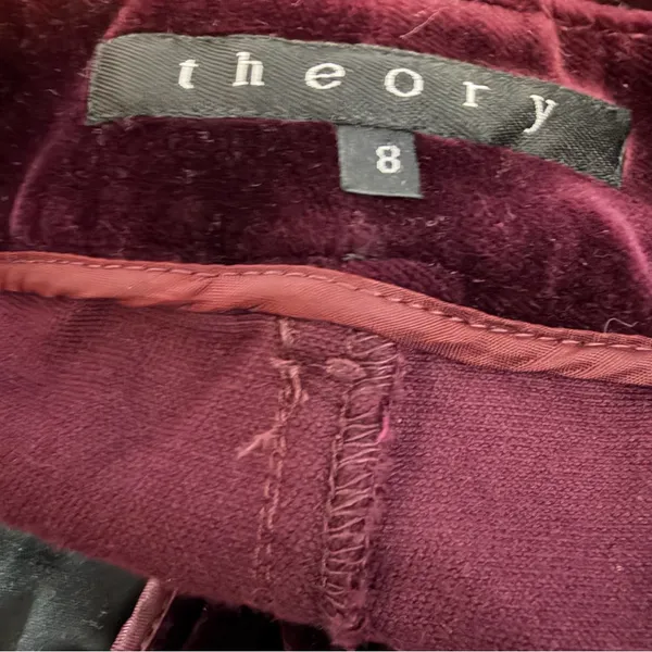 Theory Ruched Velvet Pants 8 Mulberry Purple Y2K Low Rise Slim Leg Stretch USA - Image 7