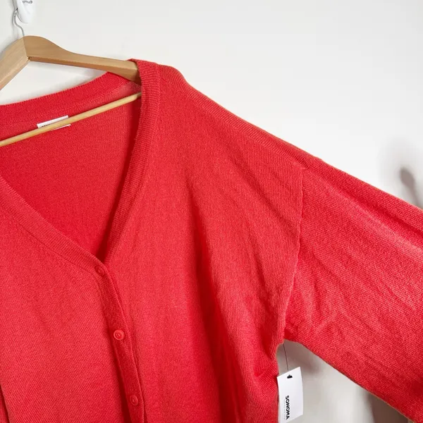 Sonoma Goods For Life Orange Red Lightweight Fuzzy Cardigan Size 2X - Image 4