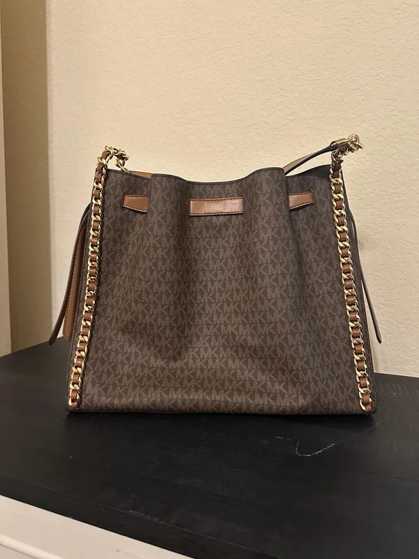 Michael Kors Mina Large Belted Chain Shoulder Bag, Brown - Image 2