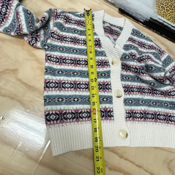 NWT LOFT Fair Isle V-Neck Cardigan Sweater Women's XS Multi Knit Button Front‎ - Image 12