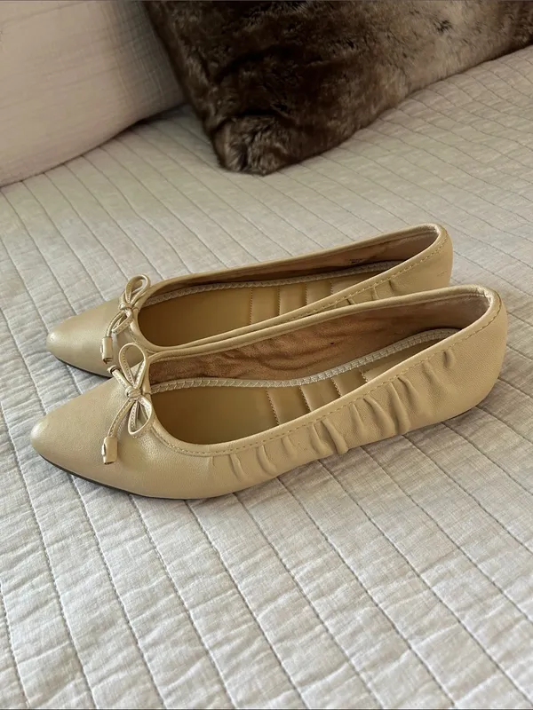 Kelly & Katie nude light tan leather pointed toe bow ballet flats 8 - Image 10