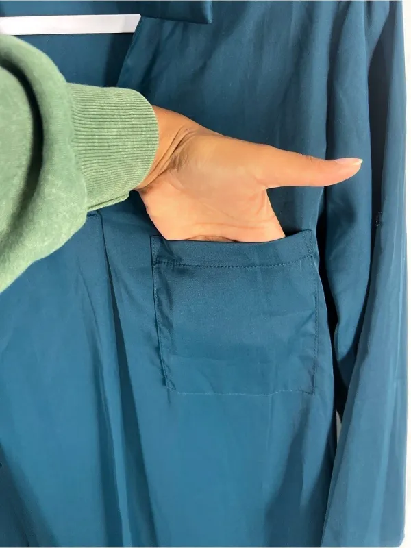 NWT Halara Ink Green Roll-Up Sleeve Relaxed Work Shirt Dress M - Image 7