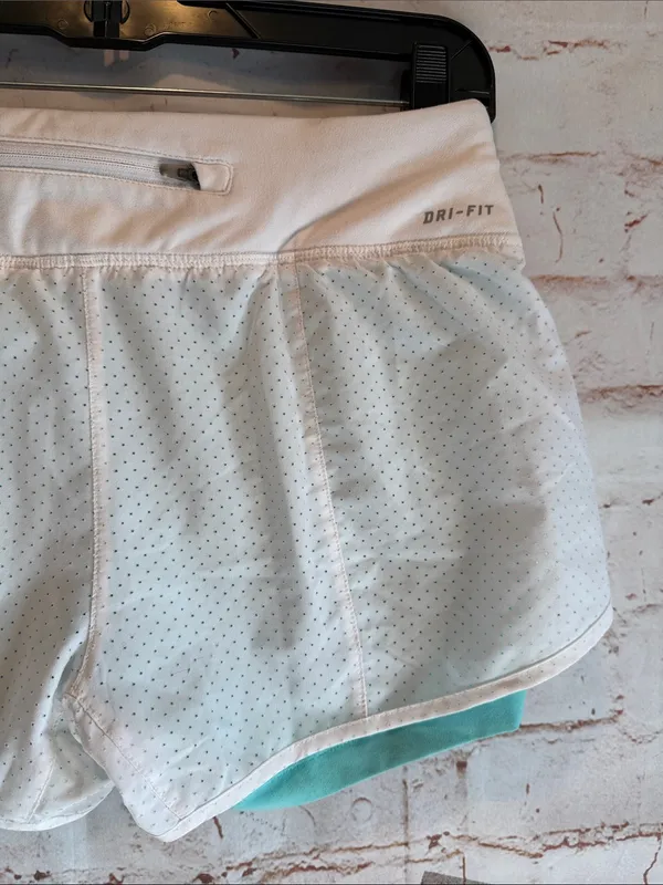 Nike Women's White Layered Running Shorts Teal shorts Liner Dri Fit zip pocket S - Image 5