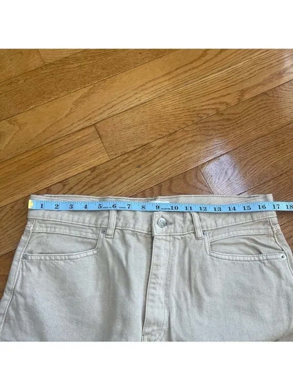 MANGO MNG Denim Rachel High Rise Loose Fit Crop Barrel Jeans - Beige US 12 - Image 6