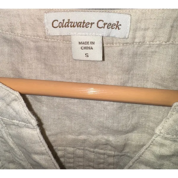 Coldwater Creek 100% Linen Tan Cream‎ Button Up Top Small Pintuck Lightweight - Image 5