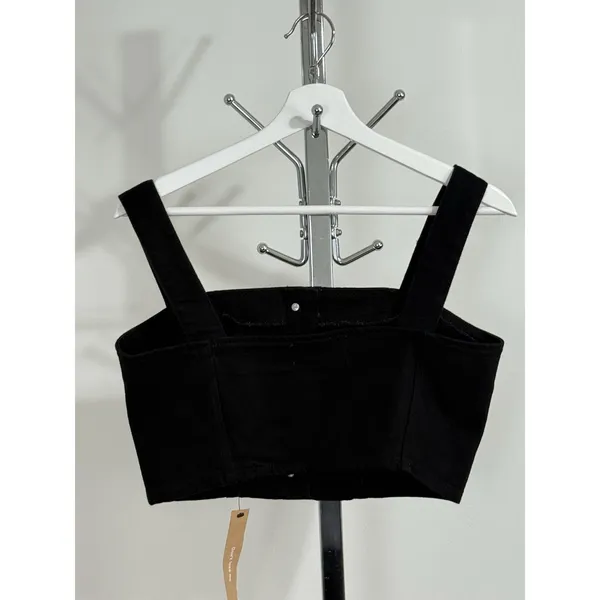 Reformation Chrissy Denim Crop Top Black Women’s Size 8 Button Front Tank NWT - Image 3