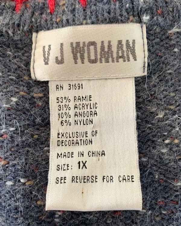 Vintage VJ Woman Angora Christmas Holiday Snowman V Neck Sweater Cardigan 1X - Image 6