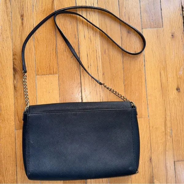 KATE SPADE Staci Medium Flap Crossbody Bag Black ‎ With Gold Chain 10” x 7” - Image 2