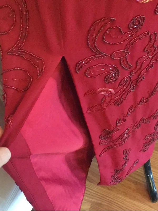 Vintage Blushe Impressions Red Beaded Maxi Gown Open Back Crossover Dress Size 6 - Image 9