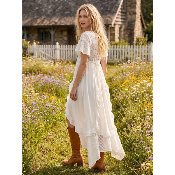 Free People Ethereal Bohemian Cottage Bring The Romance Maxi Dress White Small - Image 2